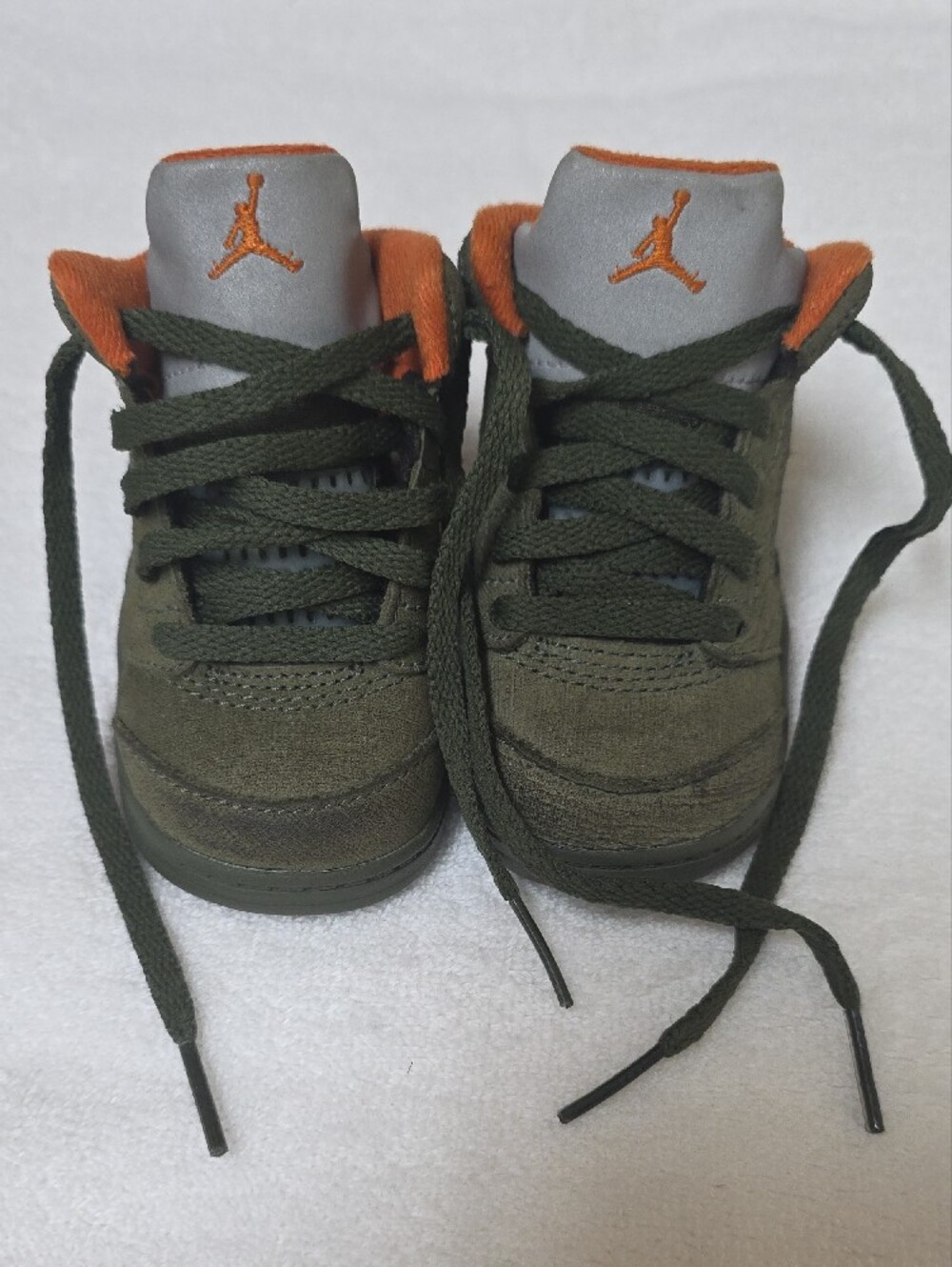 Nike Air Jordan Toddler Olive Green Sneakers with Orange Accents 4C
